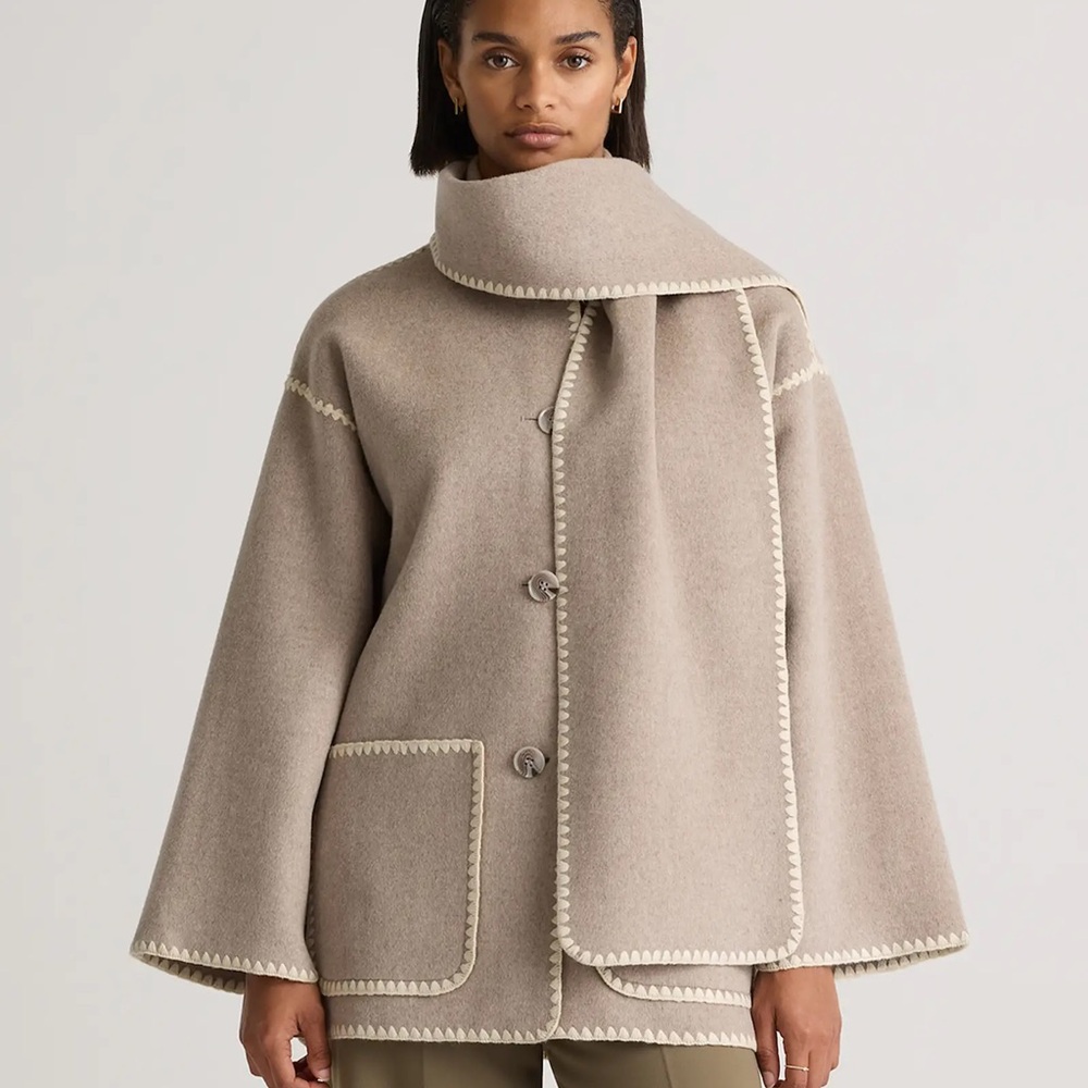 NWT Quince Double-Faced Merino Wool Scarf Coat in Oat color size Large - Picture 5 of 14